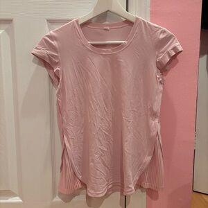 Lululemon Pink Women's Workout T shirt Top with ruffled detailing
